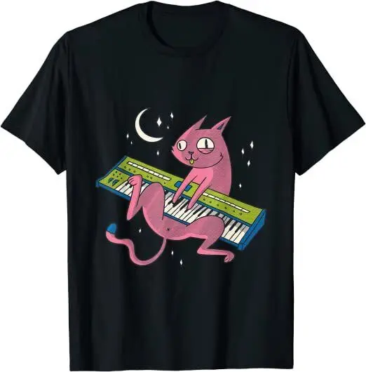 NEW LIMITED Synth Cat Retro Synthesizer Music Producer Funny Great T-Shirt S-3XL