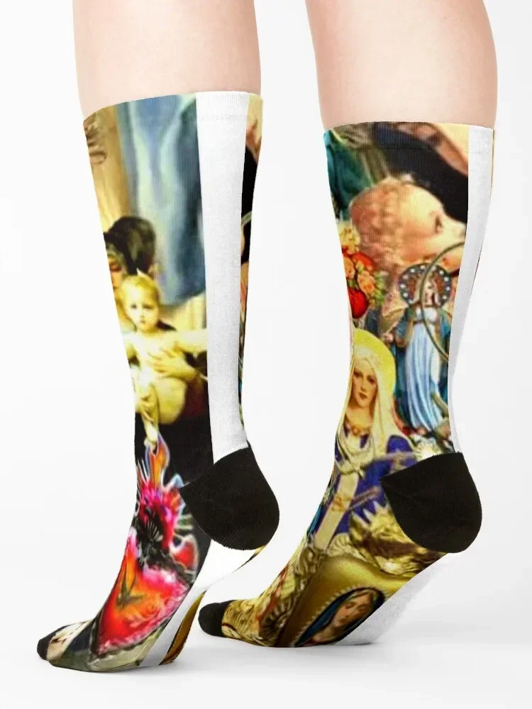 Blessed Virgin Mary Collage - Catholicism Socks professional running hiking sports stockings japanese fashion Men Socks Women's