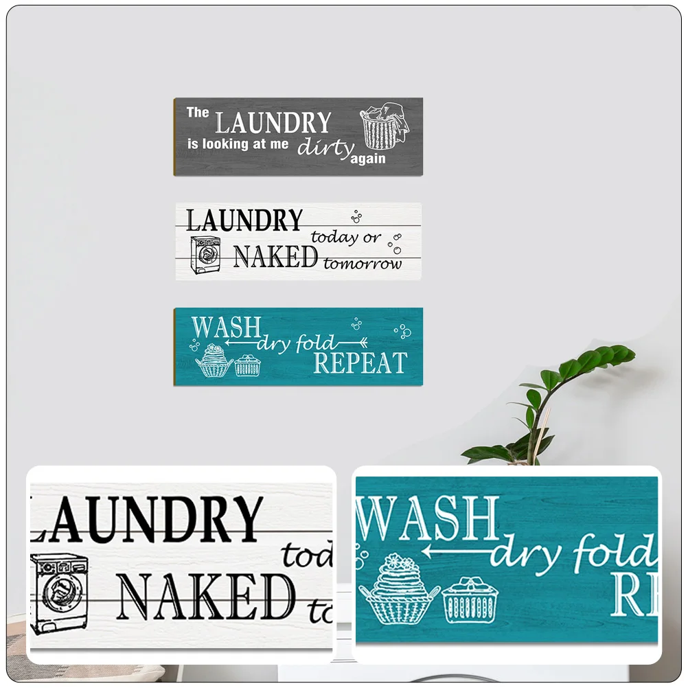 

3pcs Laundry Art Ornament Rustic Wooden Decorative Board Farmhouse Bathroom Sign Hanging Pendant For Laundry Room Decoration