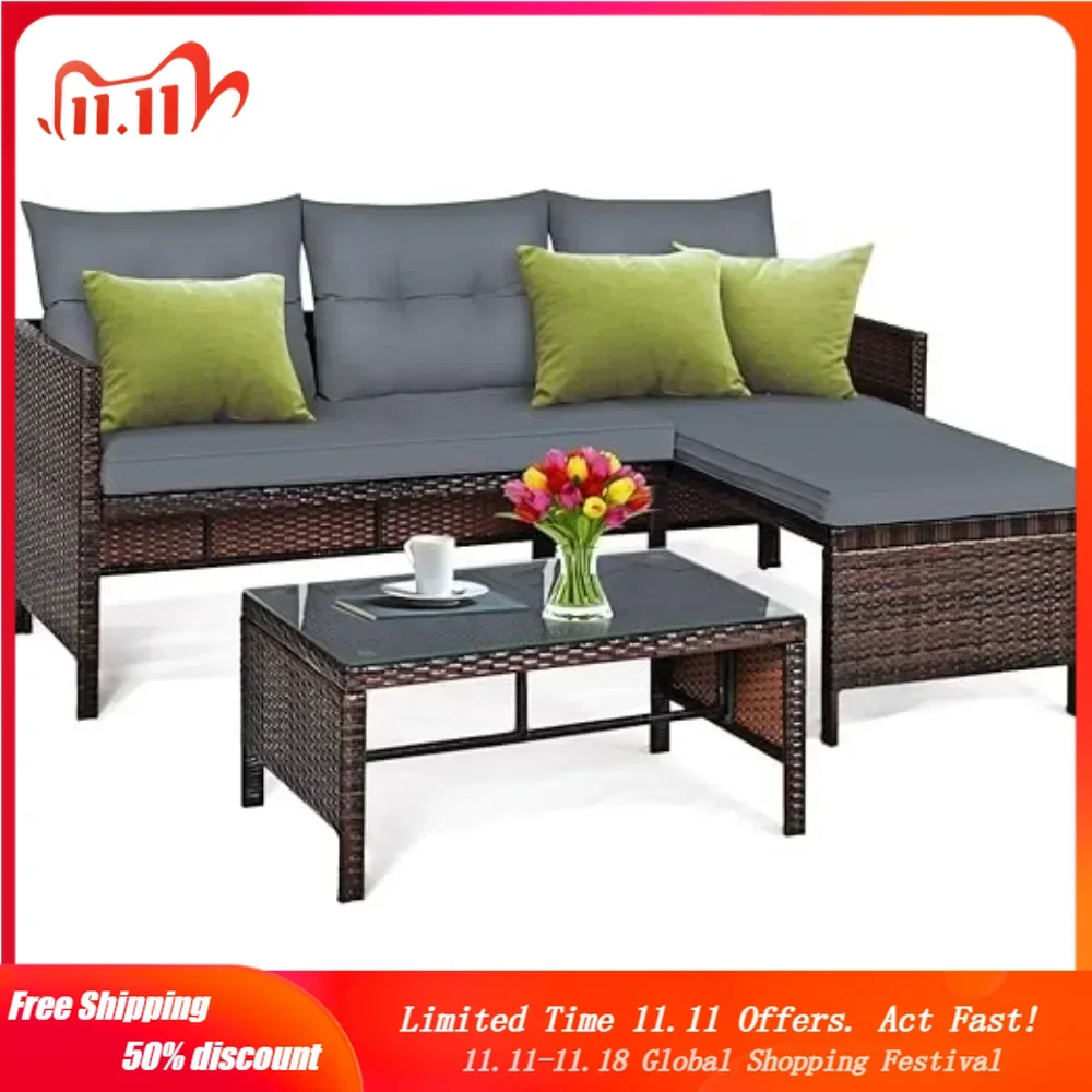 

Patio Conversation Set, Outdoor PE Rattan Wicker Furniture Set W/Cozy Cushions, All Weather Sectional Sofa