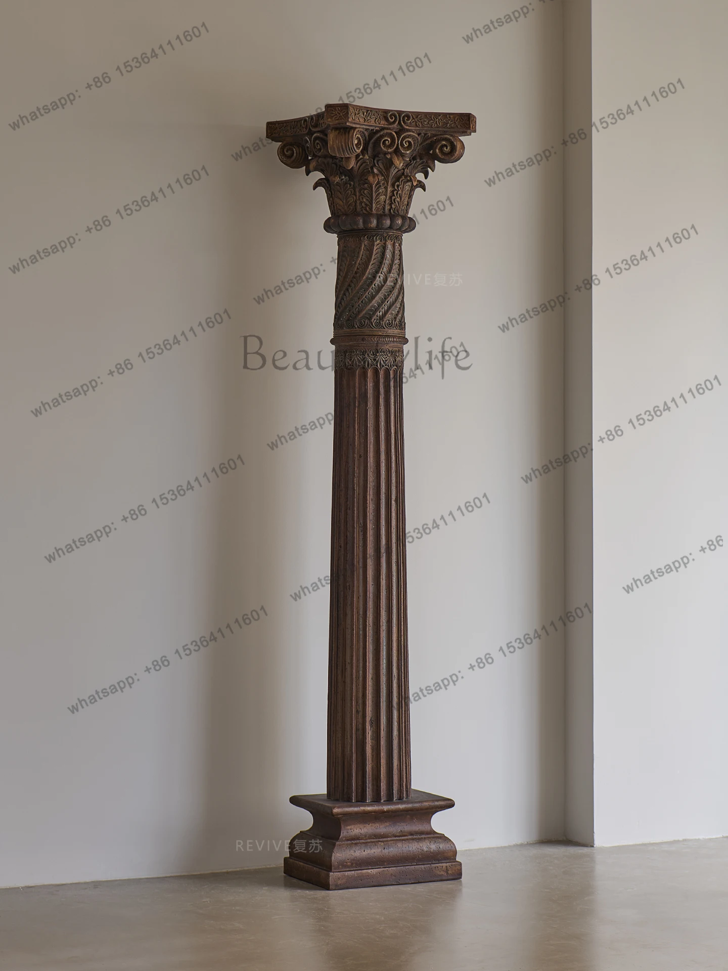 X4 Vintage Roman Decorative Column Living Room Corridor Retro Imitation Wood Homestay Tea Room Indian Column Old Pillar