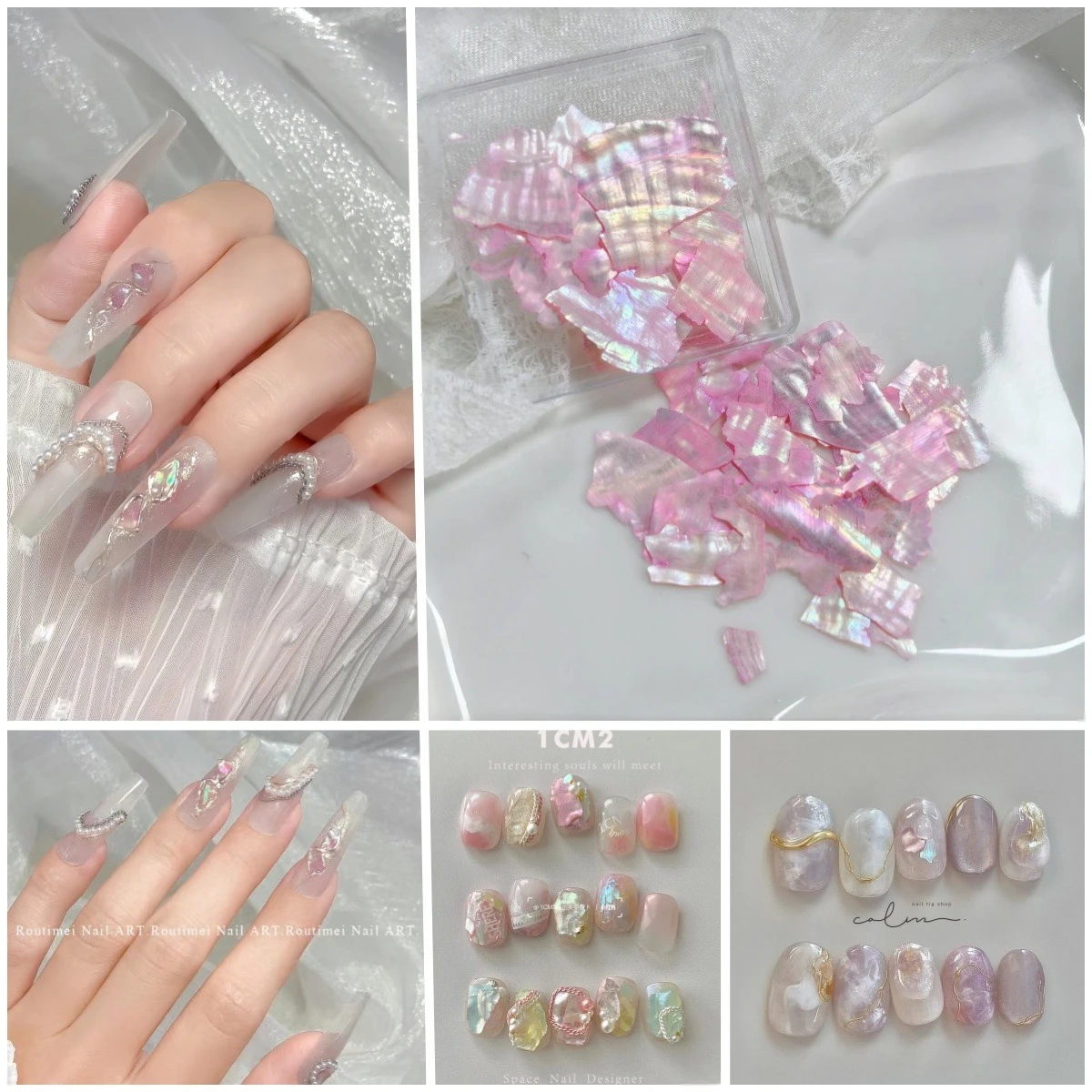 1 Set Popular Iridescent Ultra Thin Abalone Shell Flakes Irregular Splitable Nail Decor Kit