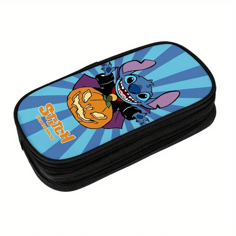 Cartoon Disney Black Stitch Pen Case Double Layer Multi functional Stitch Pen Case Large Capacity Stationery