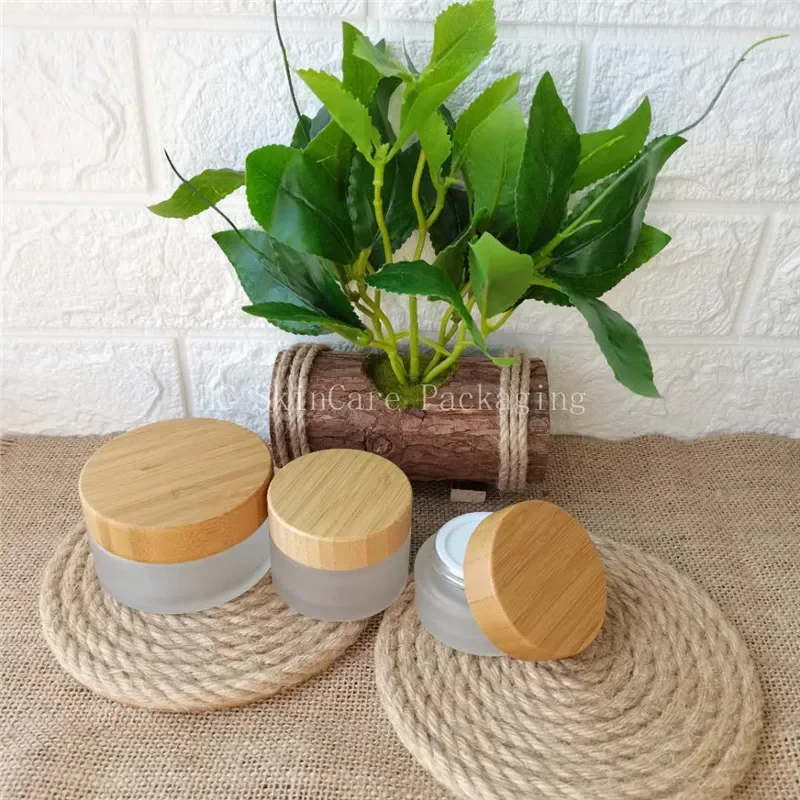 

Skin Care Body Cream Jar Body Butter Containers Scrub Cosmetic Packaging with Screw Lid，Natural Cream Wooden BambooJarsBambooLid