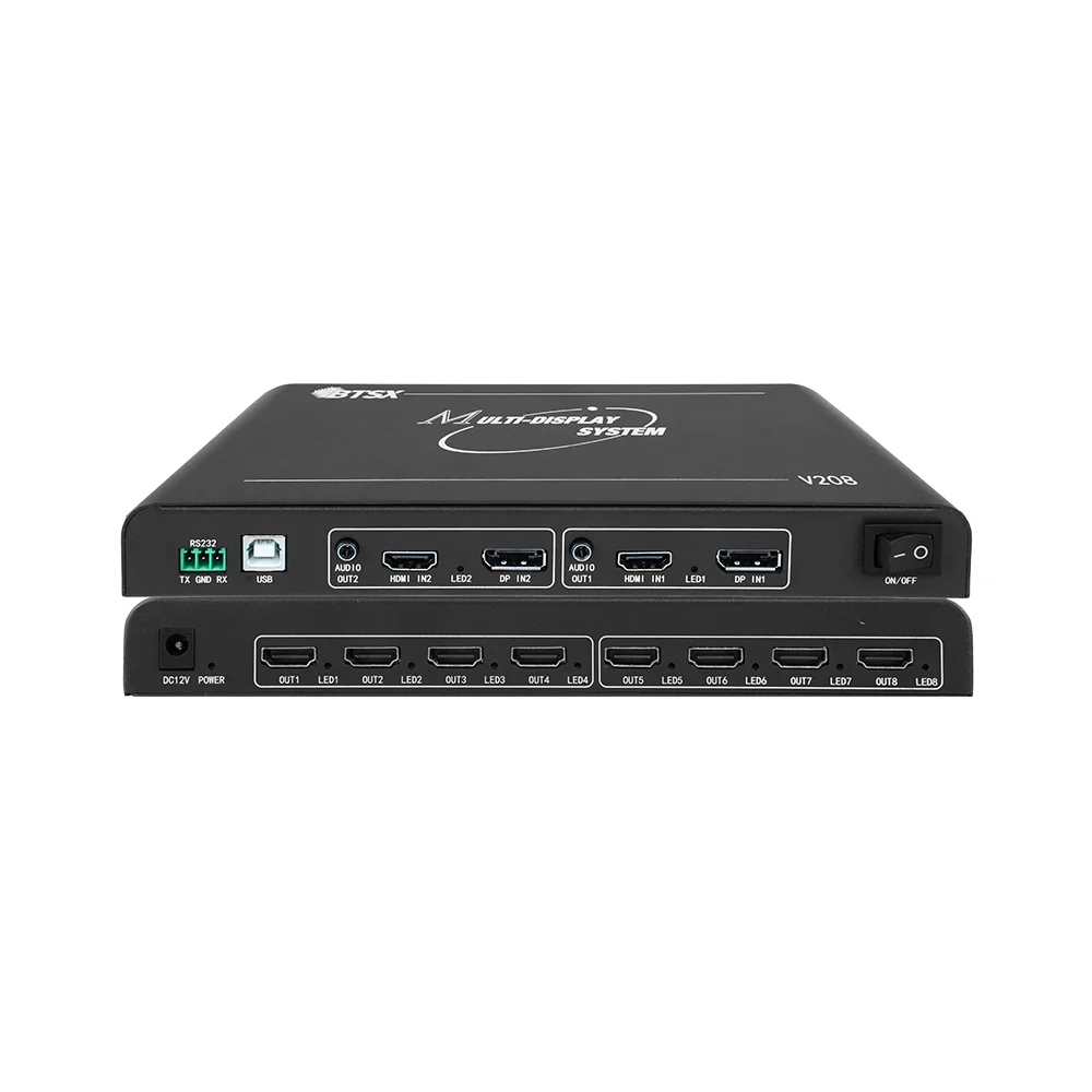 8K60 Video Wall Processor 2 Input 8 Output HDMI DP FPGA Splicing Point-to-Point 16KV ESD for Command Center LED Wall