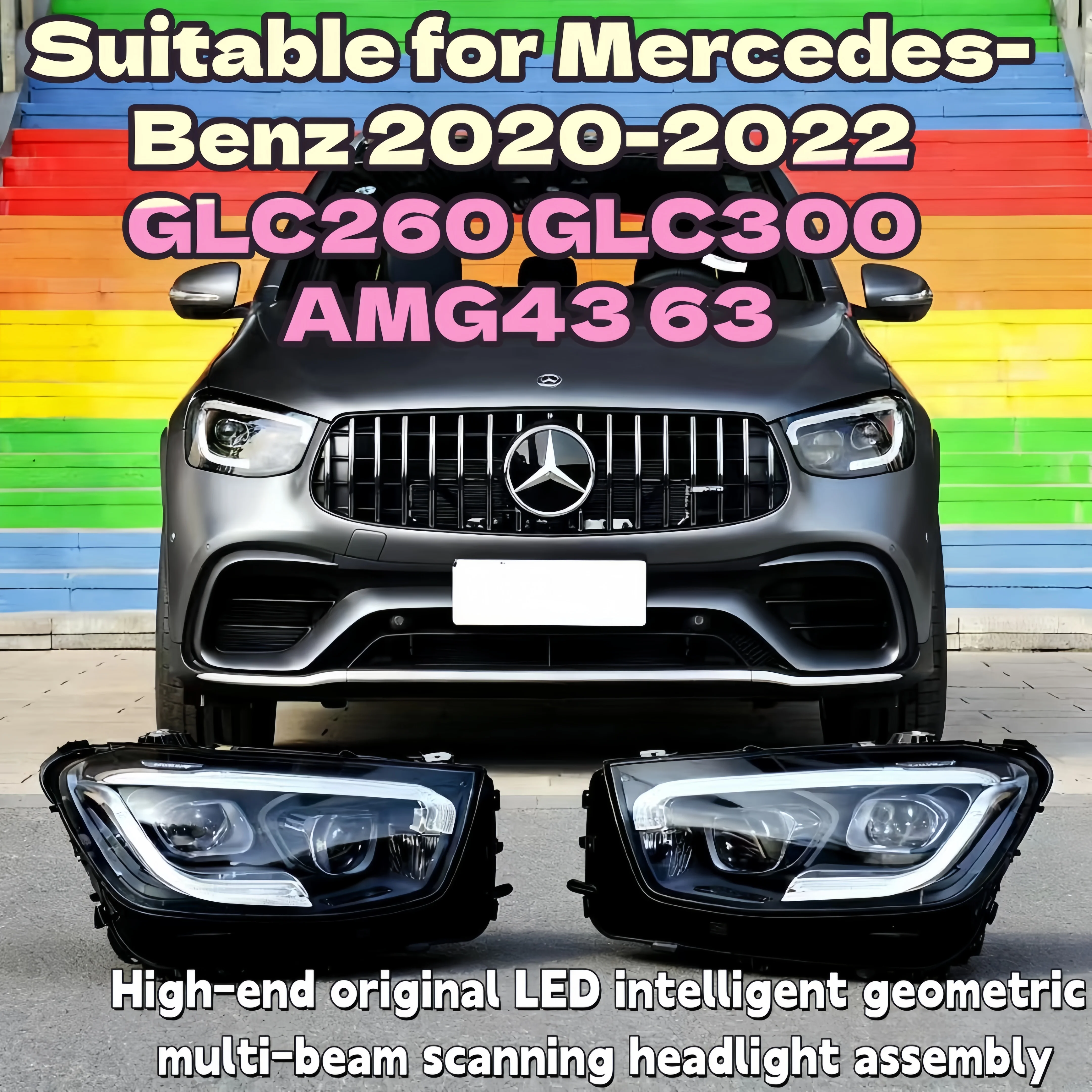 

Для Benz 2020-2022 GLC260 GLC300 AMG43 63, высококачественная оригинальная светодиодная интеллектуальная мультилучевая сканирующая фара в сборе