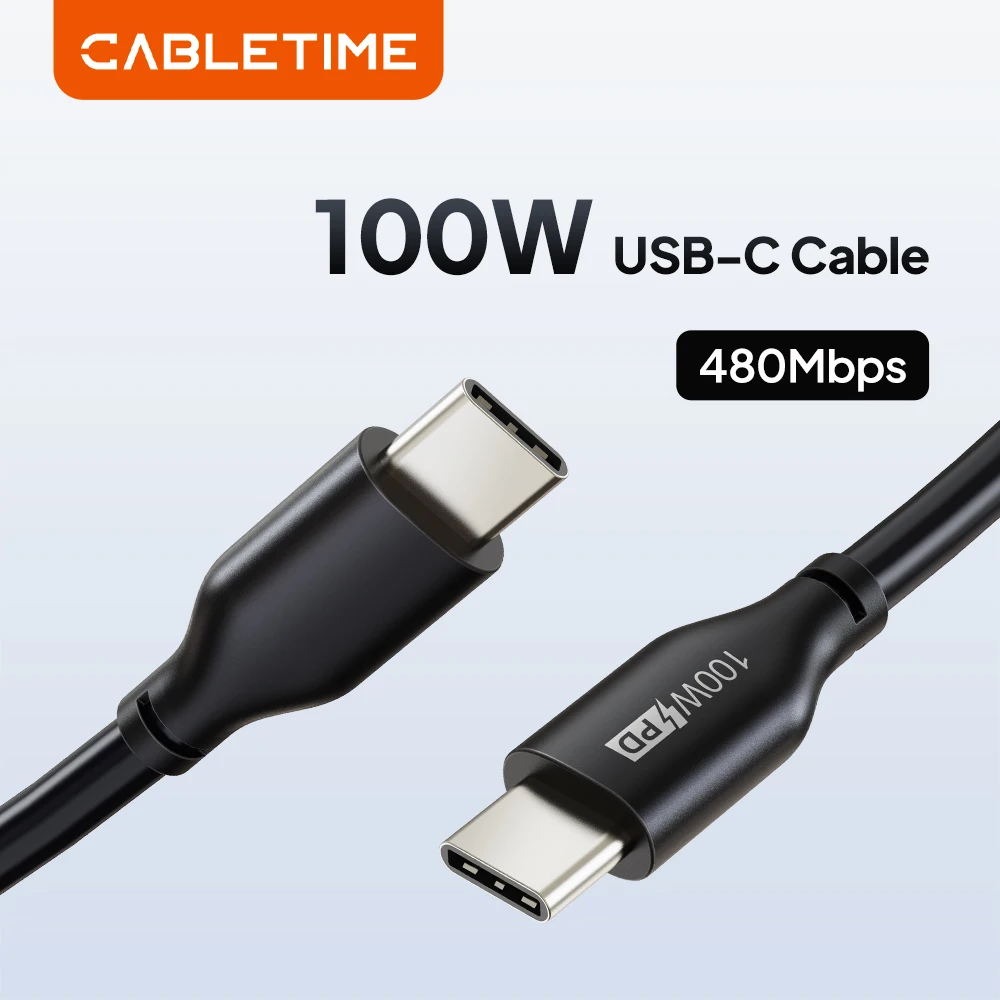 

CABLETIME USB C TO USB C Cable PD 100W QC 4.0 Fast Charging 480Mbps Data Transmission for Smart Phone Laptop
