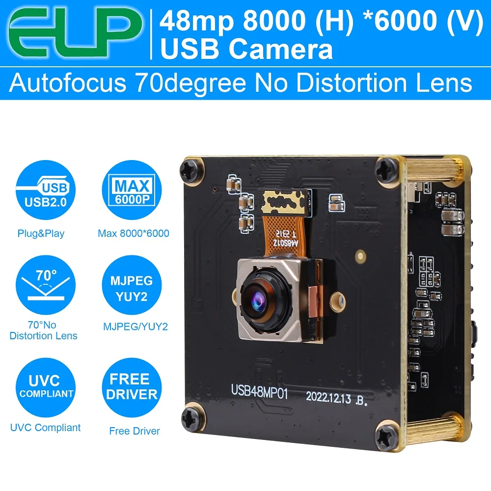 ELP 48MP USB Camera Module Autofocus Webcam Mini 4K USB Camera Embedded PC Webcam Board for Computer UVC Video Lightburn Camera