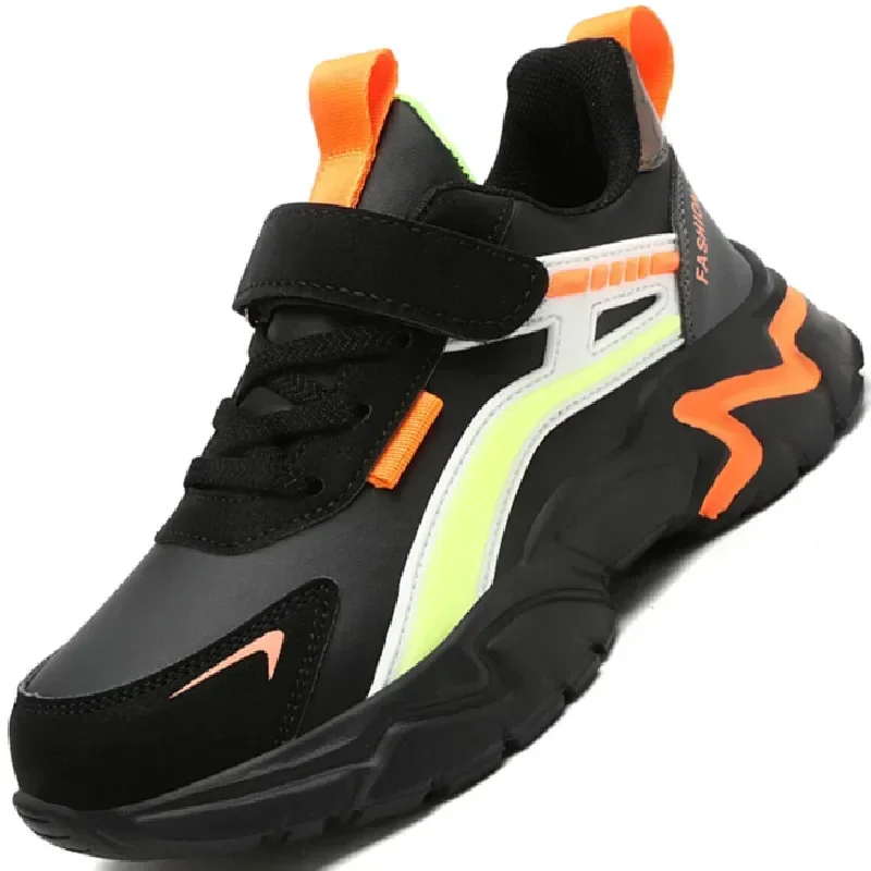 Zapatillas deportivas de cuero para niños y adolescentes, zapatos informales de ocio, cálidos, a la moda, fáciles de combinar, con amortiguación,