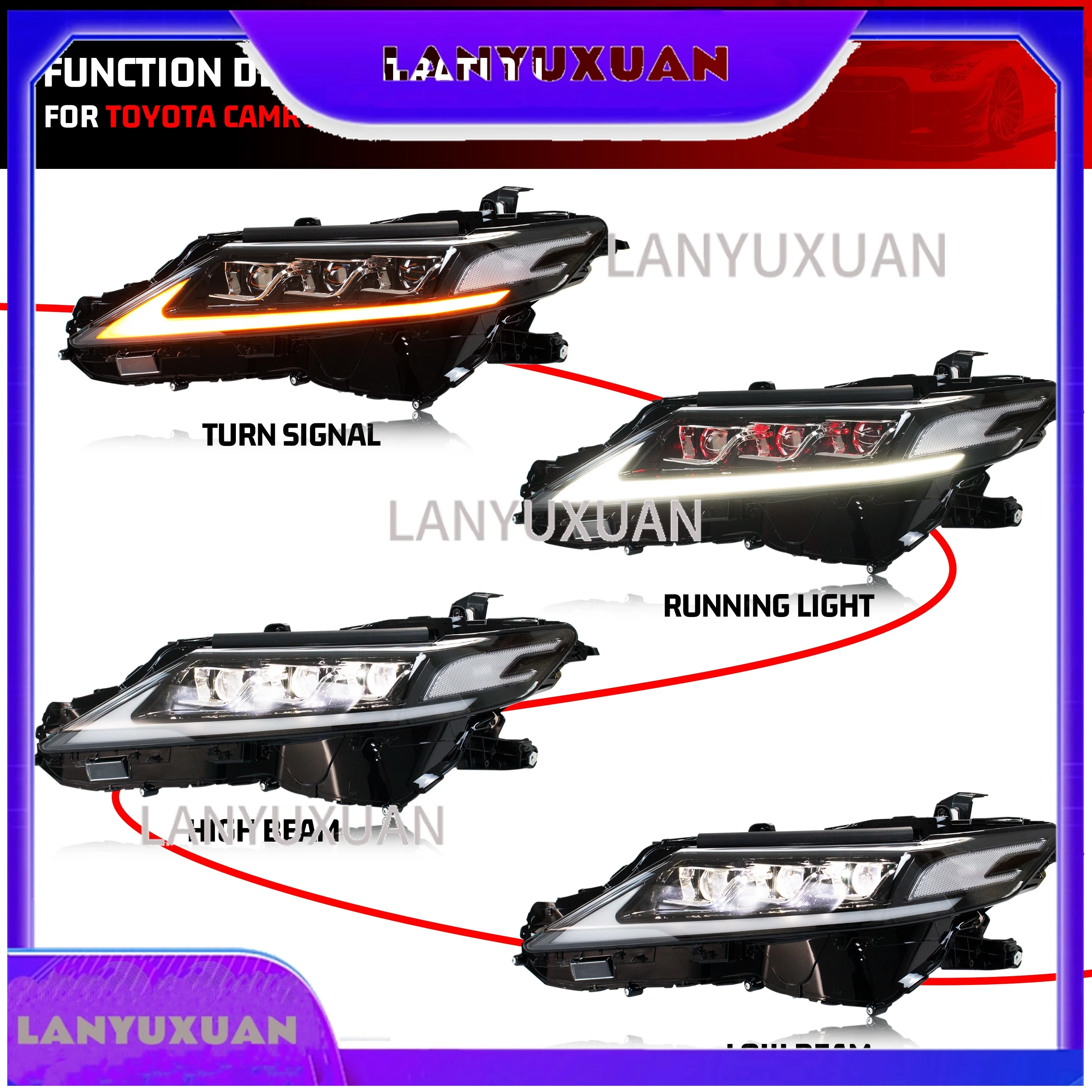 2026 Auto Part LED Light Head Lamp for Toyota Camry 2018 2023 8th Gen Dynamic Turn Signal High Beam DRL Assembly Plug Play
