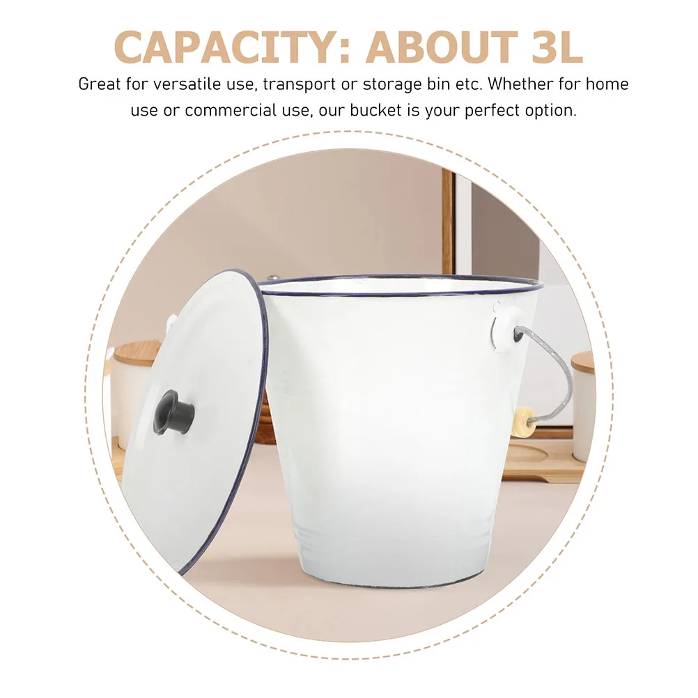 

Enamel Bucket White Pail Lid Handle Food Storage Container Small Buckets Home Commercial Metal Can Laundry Milk Oil Paint Sand