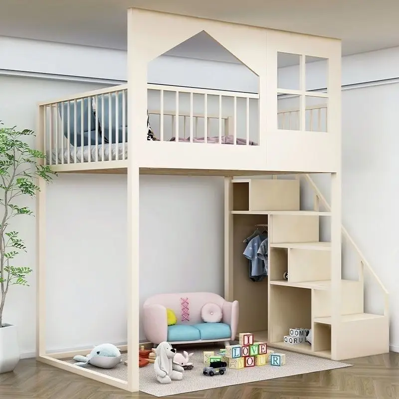 Wrought iron bed Duplex space Elevated loft Children's second floor Simple iron frame bed High and low small apartment bed Upper