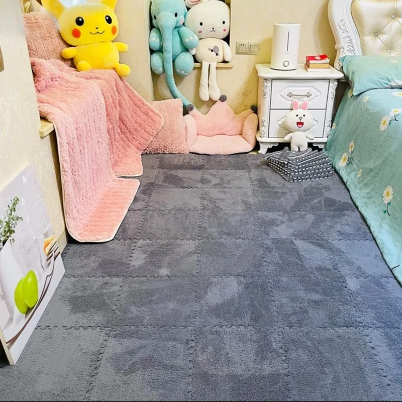 12/24/36/48PCS Grey Interlocking Carpet Shaggy Soft Foam Play Mat  Square Plush Puzzle Floor Tiles for Rooms Home Parlor Bedroom view 6