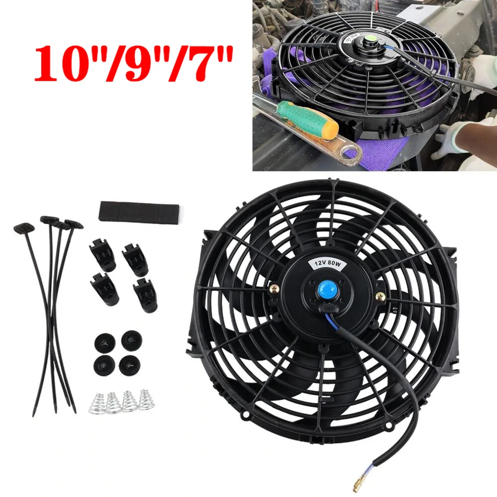 

Car 10"/9"/7" Push/Pull Electric Radiator Intercooler Slim Fan Engine Cooling Kit 12V 80W Easy Installation