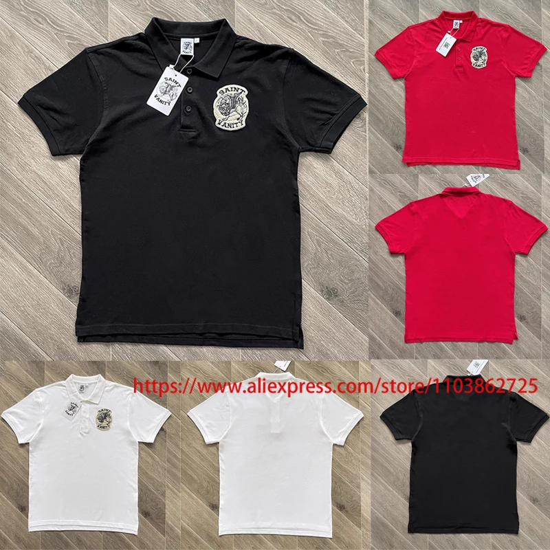 

American Style SAINT VANITY T-shirt High Street Casual Embroidery Logo Tops SAINT VANITY Polo Shirt Short-sleeve
