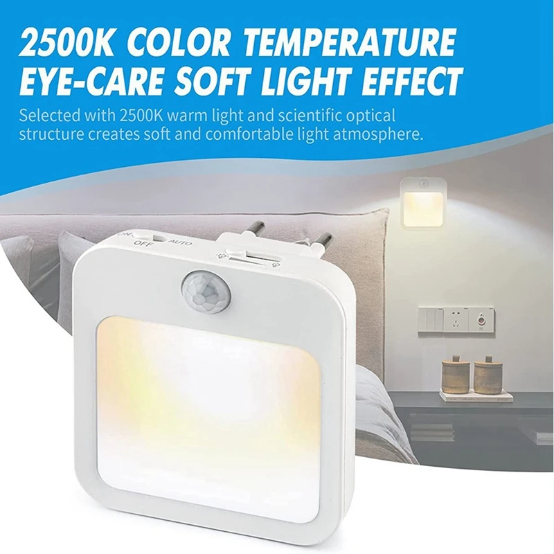 LICE-Motion Sensor LED Night Light Lamps Children's Night Light Smart LED Night Lamp For Bedside Table Bedroom Nigh EU Plug