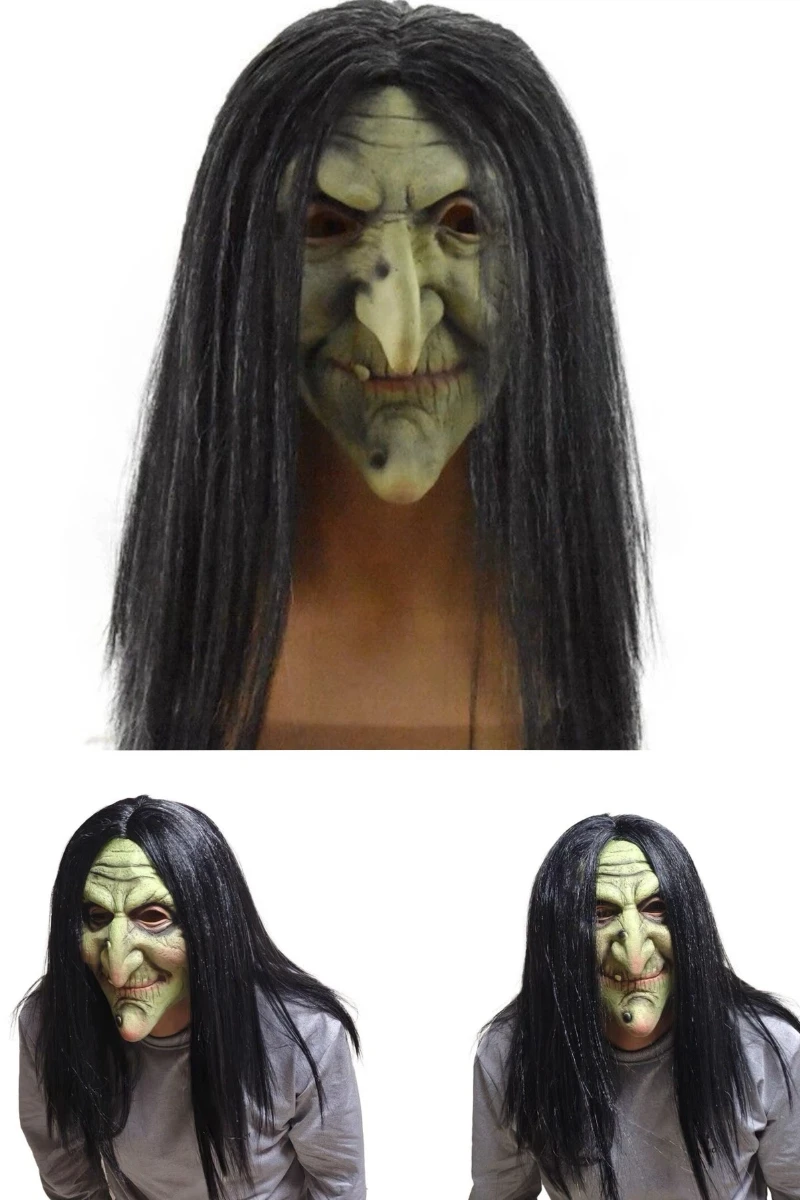 Halloween Witch Mask Adult Green Facial Witch Ghost Cosplay Costume Rubber Material Suitable for Carnival Parties