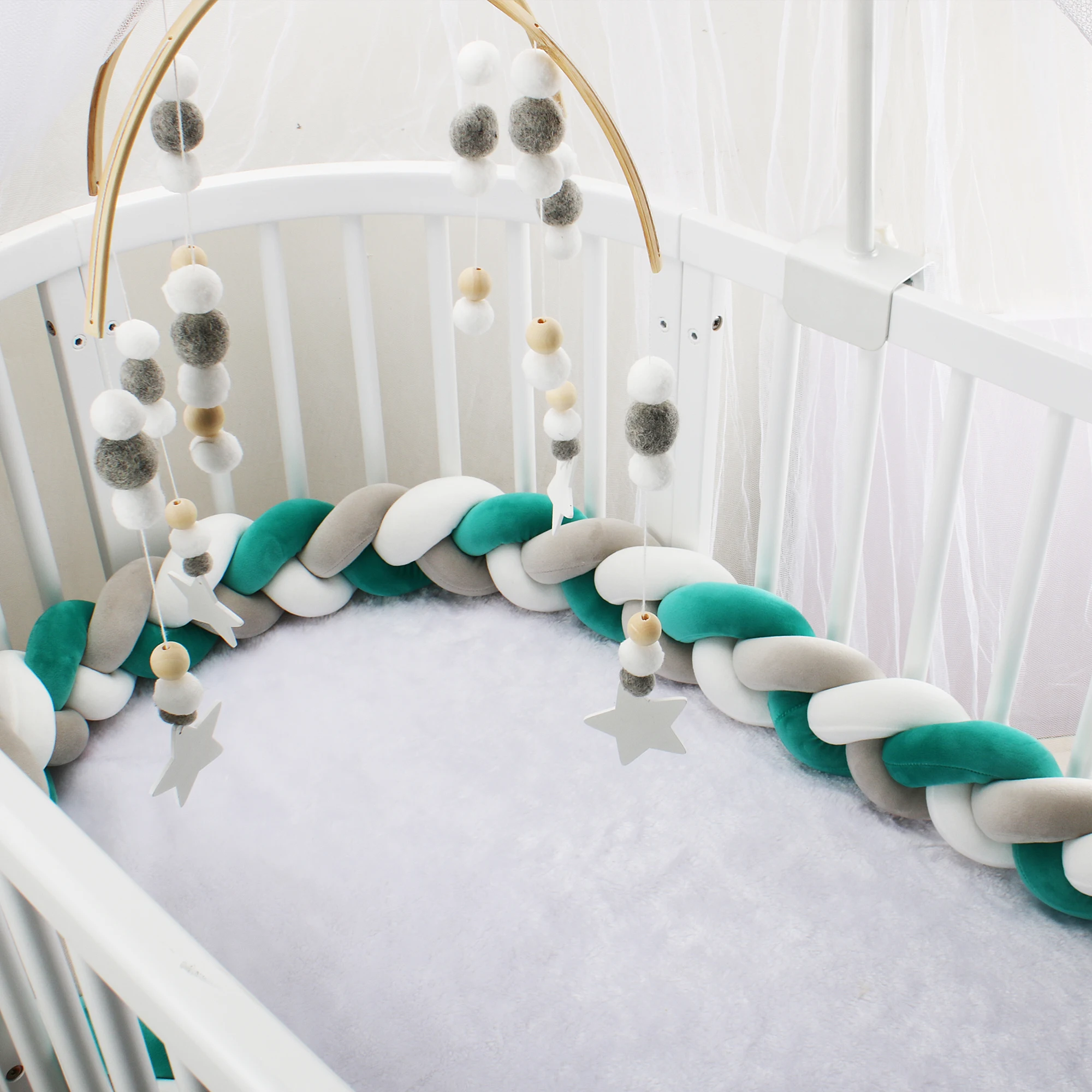 1M/2M/3M/4M Braided Baby Bumper Infant Bedding Set for Baby Boys Girls Crib Protector Knot Braid Pillow Cushion Cot Room Decor