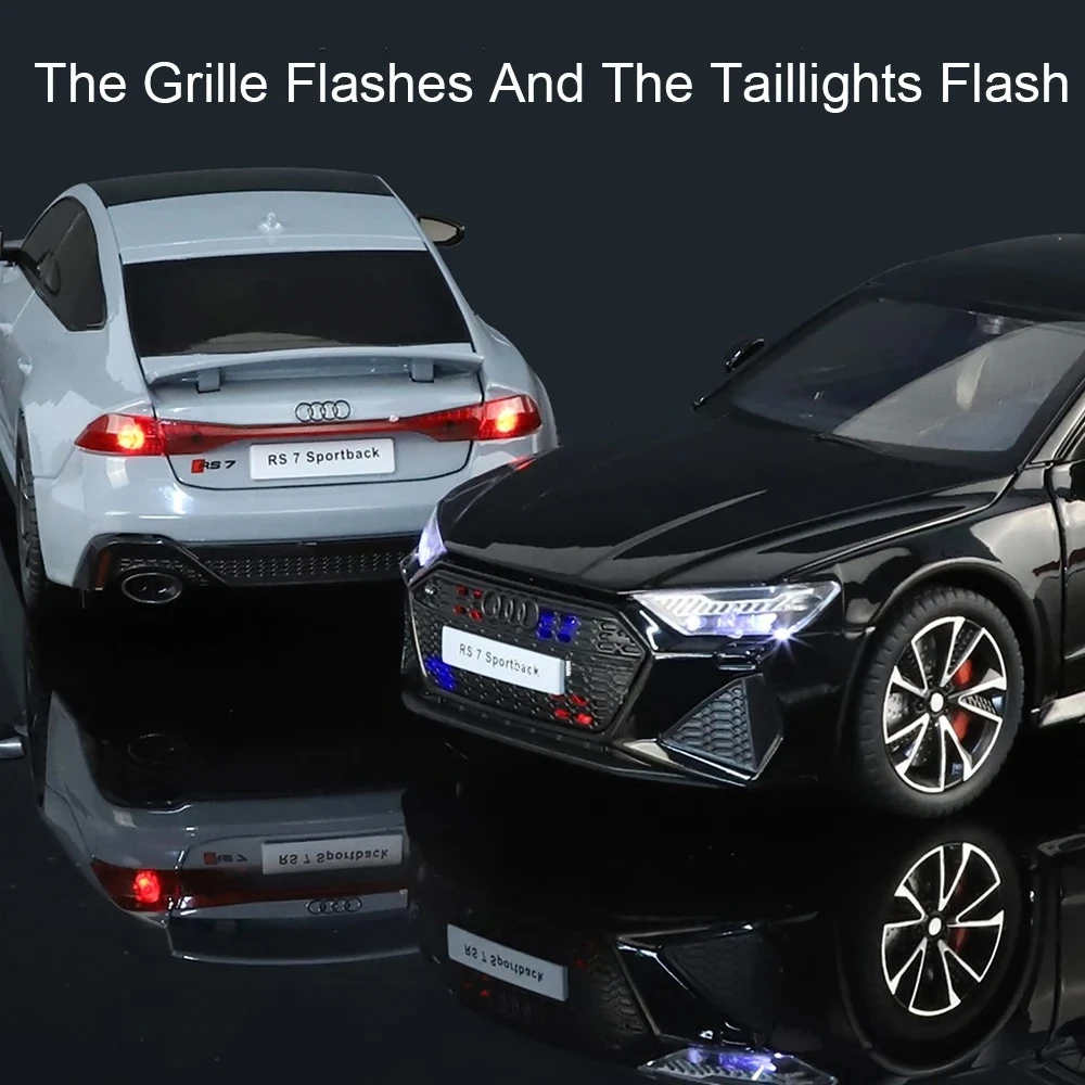 1:24 Scale RS7 Car Model Toy Pull Back Sound Light Alloy Diecast Doors Opened Vehicles Models Miniature Boys Collection Gifts