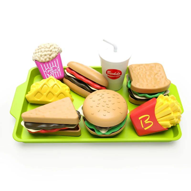 Ensemble de nourriture en plastique pour enfants, collation amovible, hamburger, jouet de simulation, maison de jeu de cuisine, poignées, 9 pièces