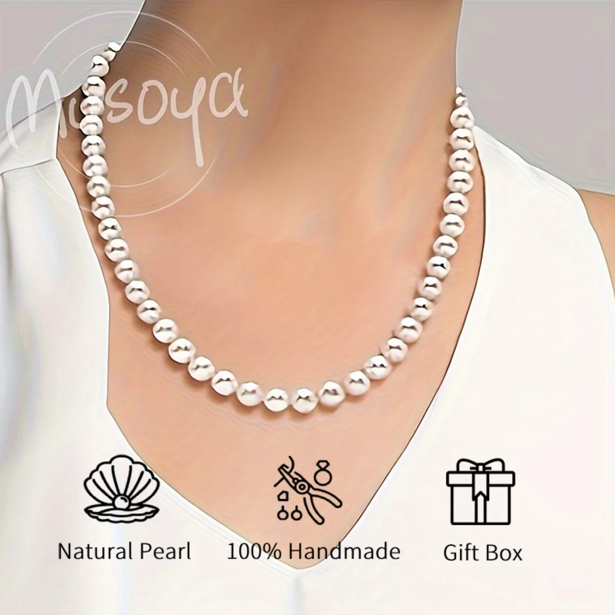 

Mysoya Freshwater Pearl Necklace, 8-9mm Aaaa Grade Pearls Gift Box Gift for Him Her for Birthdays, Weddings, and Valentine's Day