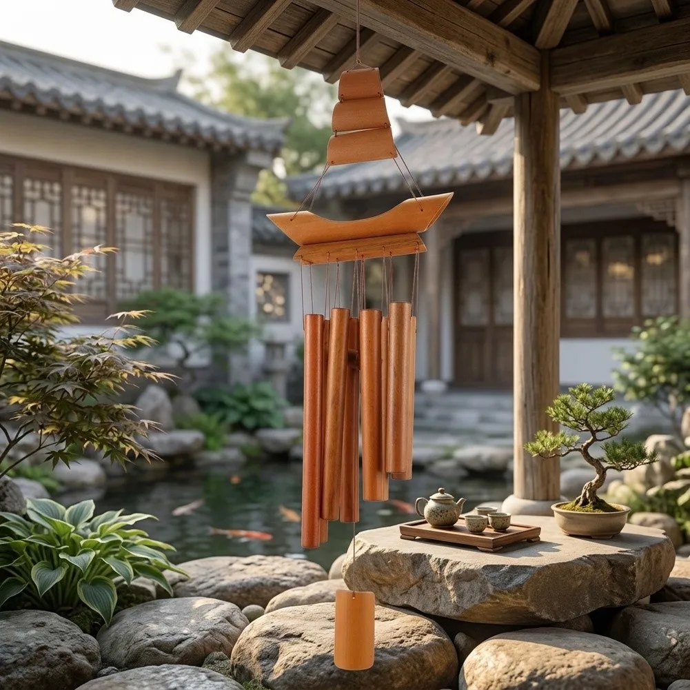 70*19cm Wooden Wind Chime Rustic Wind Bell Striking Decorative Piece Natural Aesthetic Design Soothing Calming Melodies