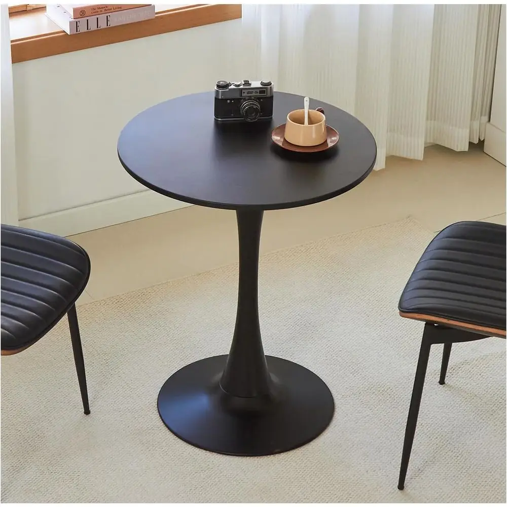 

24 Round Tulip Table with Thickened Top and Metal Base, Modern Bistro Dining for Small Spaces, Living Room, Black