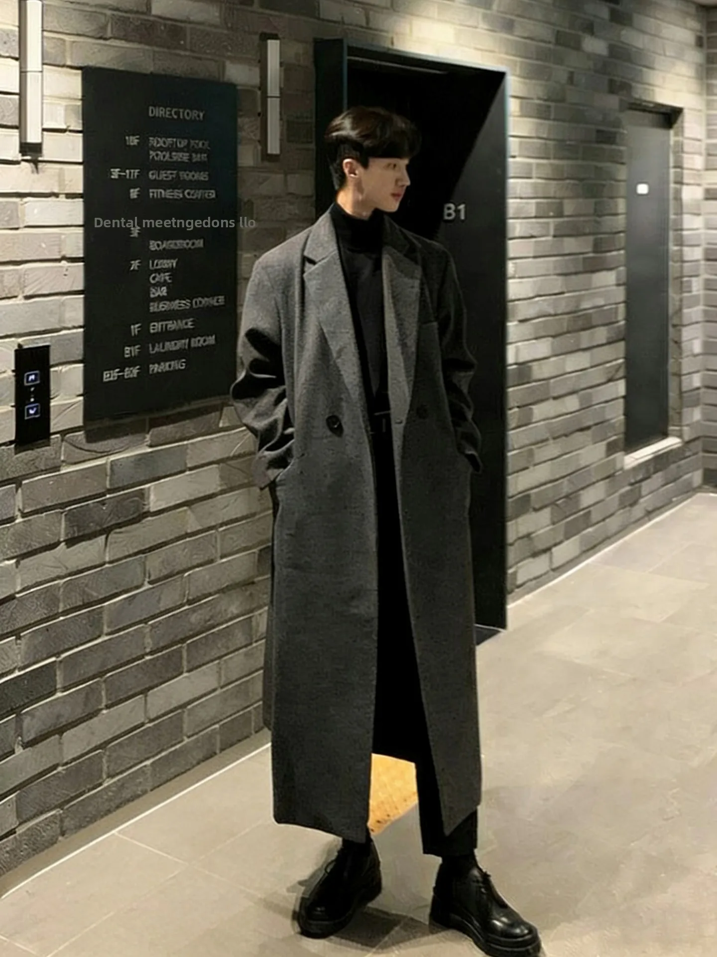 

ay Woolen Men's Coat Mid-Length Winter Faion Briti Sle Cotton Lined Suit Jaet Long Sve Double Breasted Pure Color