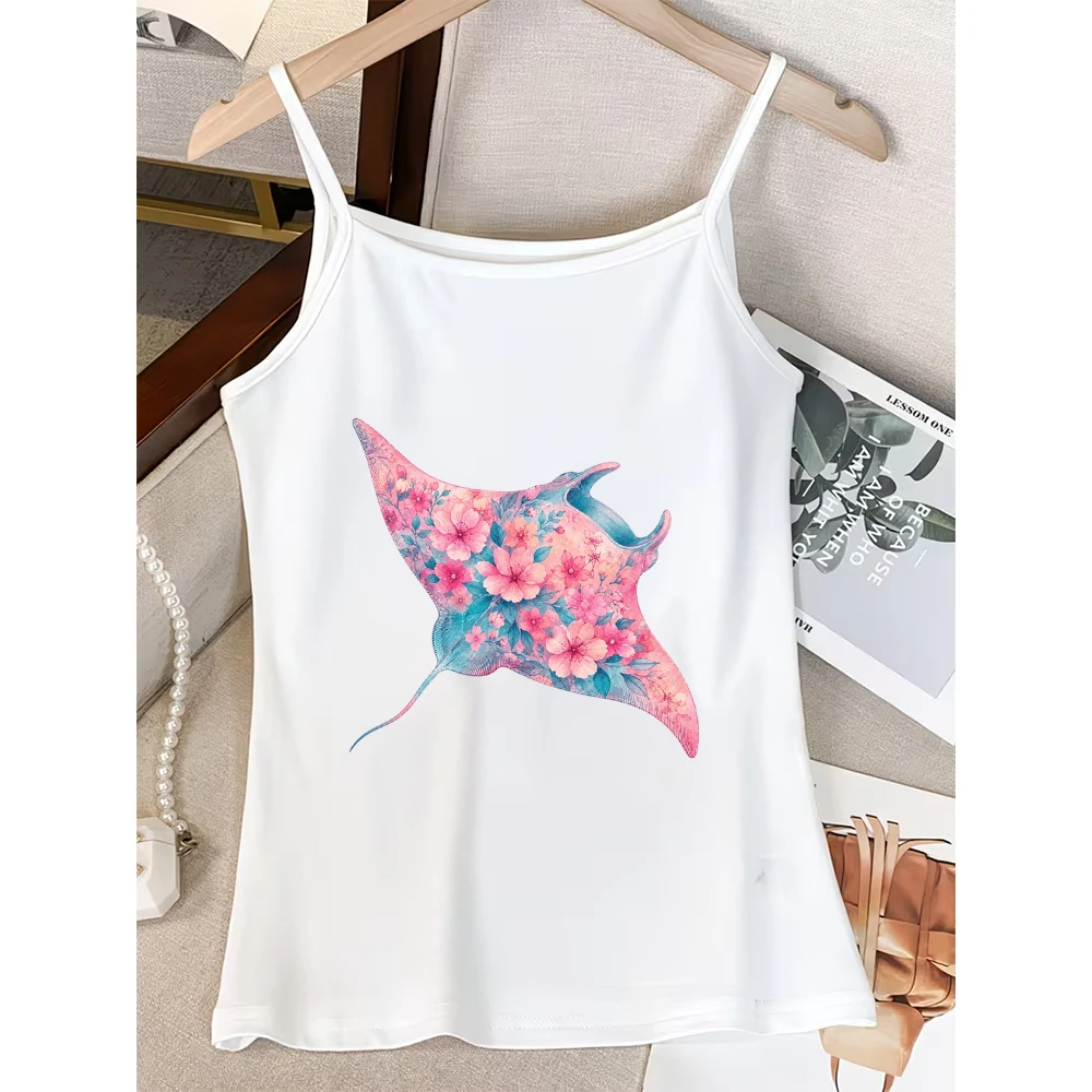 Stingray Flower Camisole Women Marine Life Print Graphic Tank Tops Office Business Innerwear Underjacket Commute Garment