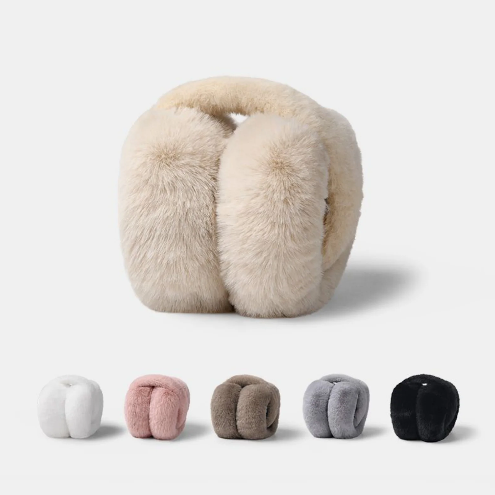 مجموعة أغطية للأذنين ووشاح من الفرو الصناعي مكونة من قطعة واحدة، إكسسوارات شتوية بيضاء دافئة ناعمة، طقس بارد مريح، شتاء نسائي أنيق وأنيق #3