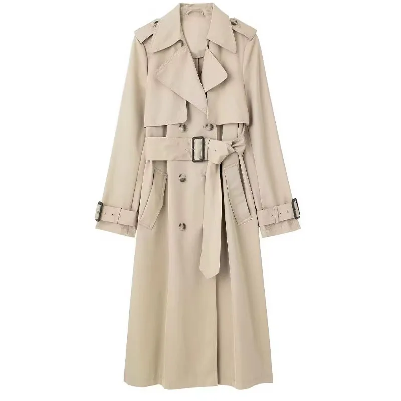

Autumn New Women Fashion Slim Trench Coats Solid Turn-Down Collar Long Sleeves Belt Decoration Double Breasted Female Coats