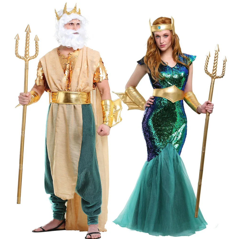 

loween Costume Ancient Egyptian Queen Pharaoh Outfit King Queen War God Performance Clothing Sea King Couples Adult Sizes