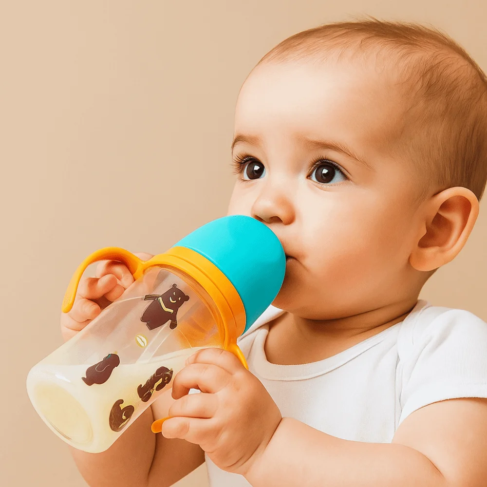

Cartoon Baby Milk Bottle Animal Pattern Transparent Newborn Bottle Drop Resistant 330ml Baby Feeding Bottle Baby Feeding
