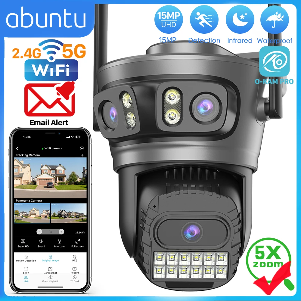 

15MP Three Lens PTZ Wifi Camera Outdoor Three Screens IP Camera Auto Human Detection Tracking Video Surveillance Camera Security