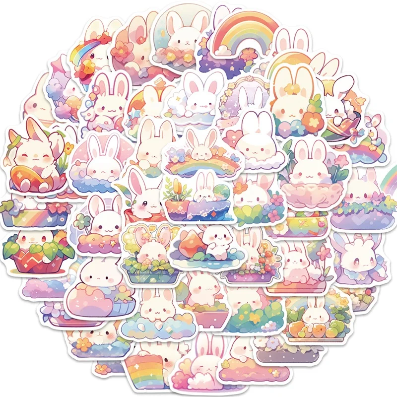 10/30/50PCS Rainbow Rabbit PVC Sticker Aesthetic Children\'s Korean Decoration Scrapbooking Stationery School Supplies for Kids