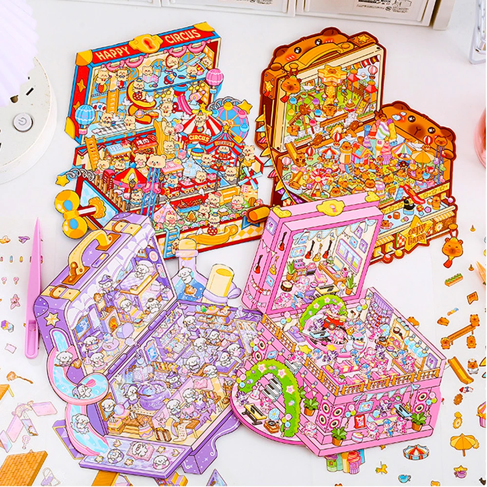 DIY Plus Size Treasure Box World Landscape Sticker 3D Pocket Cabin Scene Stickers Gift for Kid Child