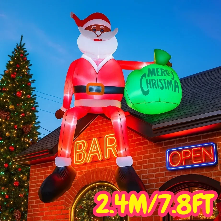 7.8FT زينة عيد الميلاد نفخ سانتا كلوز عقد شنطة هدايا اللعب ساحة المنزل الحلي مع LED ديكور لعبة زينة عيد الميلاد #1