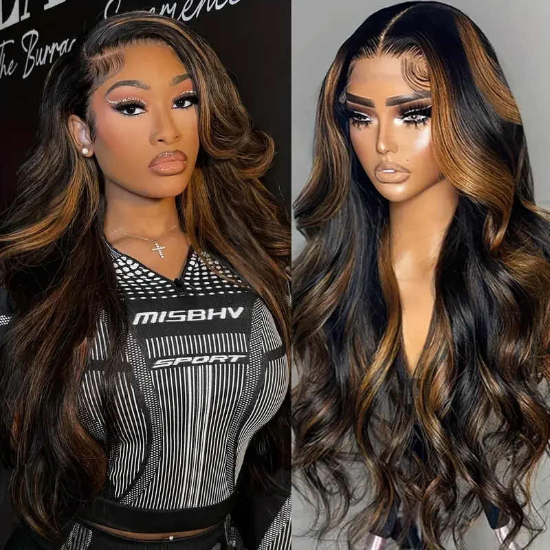 Luvin Ombre Highlight 13*4 Lace Front Wig Human Hair 1B/30 Black Brown Body Wave Wigs Transparent Lace Brazilian For Women