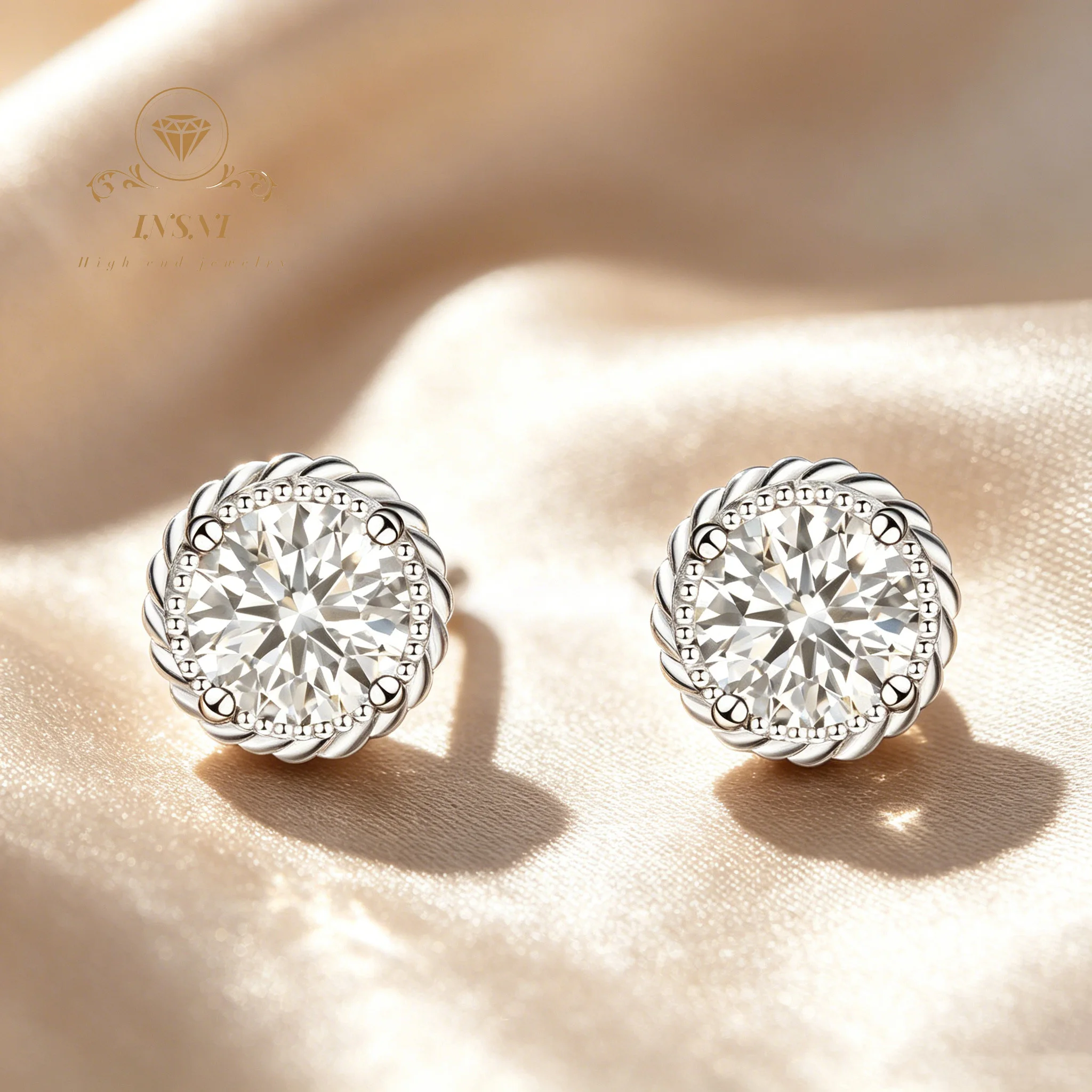 

Mozambican Diamond Stud Earrings 925 Tremella Needle Crown Earrings Exquisite Ear Hole Earrings Holiday Gift for Girlfriend