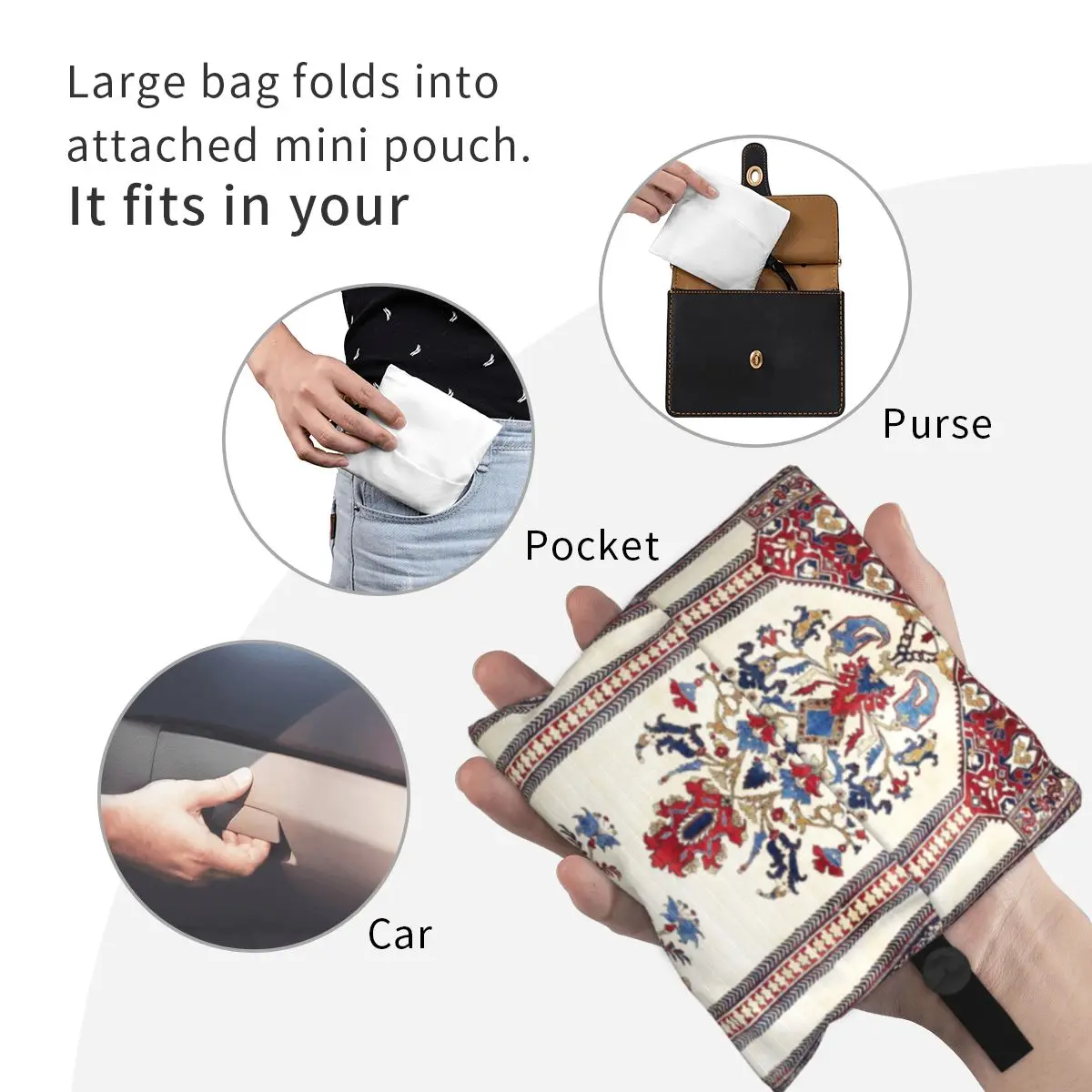 Reusable Antique Bohemian Persian Silk Rug Shopping Bag Women Tote Bag Portable Geometric Ethnic Kilim Grocery Shopper Bags
