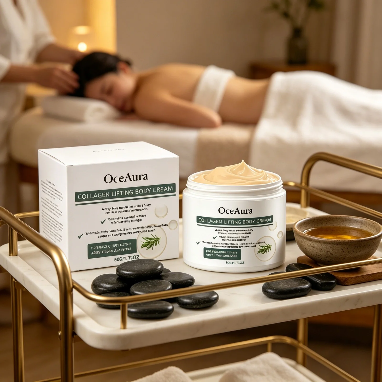 OceAura Collagen Lifting Body Oil Roll-On Massage Skin Lifting Anti Wrinkle Refreshing Rosemary Firming Body Cream Moisturizer