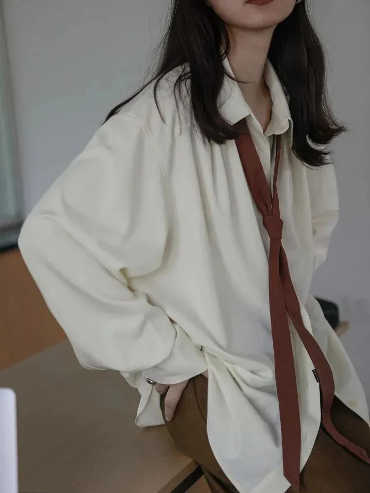 Camisa minimalista de manga larga con botones para mujer, camisas de corbata sólidas de estilo coreano, blusa, ropa suelta, Tops de primavera