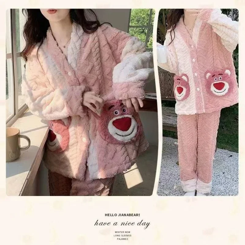 Winter Pajamas Thick Coral Velvet Loose Hooded Can Be Worn Outside The Home Clothes Zipper Warm Coat Girl Student  Cuteness 2024