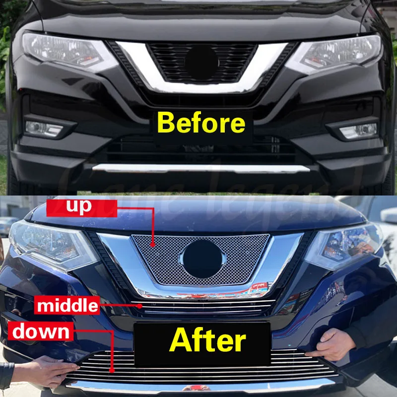 For Nissan X-Trail XTrail T32/Rogue 2017 2018 2019 2020 Car Body Cover Protection Detector Trim Racing Grid Grill Grille Molding