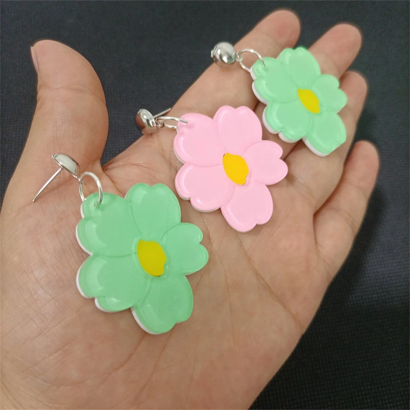 KUGUYS Flowers Vintage Drop Earrings Women Summer Pink Green Acrylic Jewelry Accessories image 4