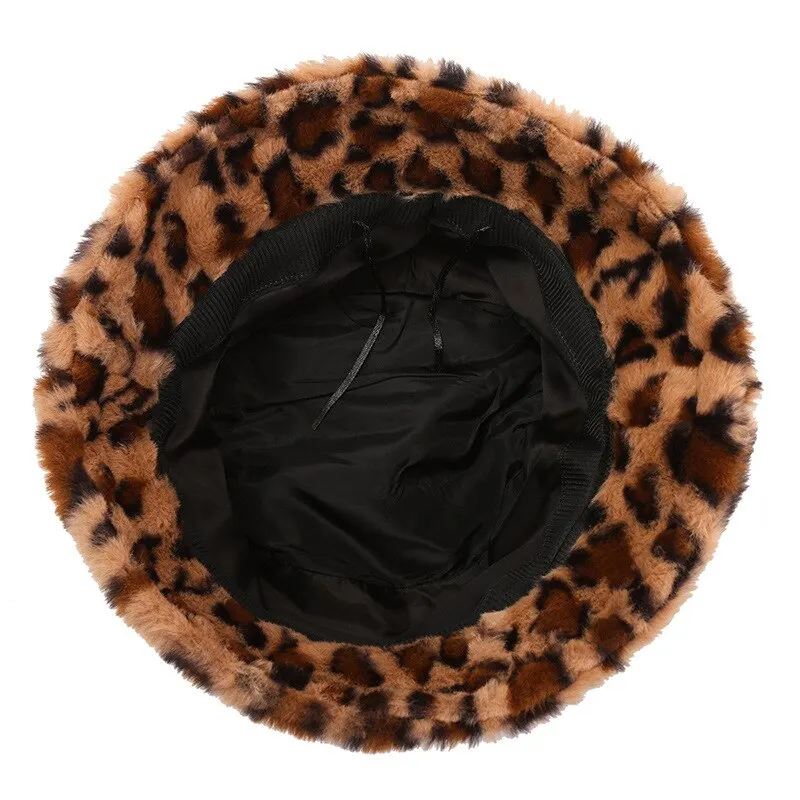 Hat Woman Winter Show Face Little Leopard Print Fisherman Hat Woman Versatile Warm Pot Hat Ins Plush Bucket Hat