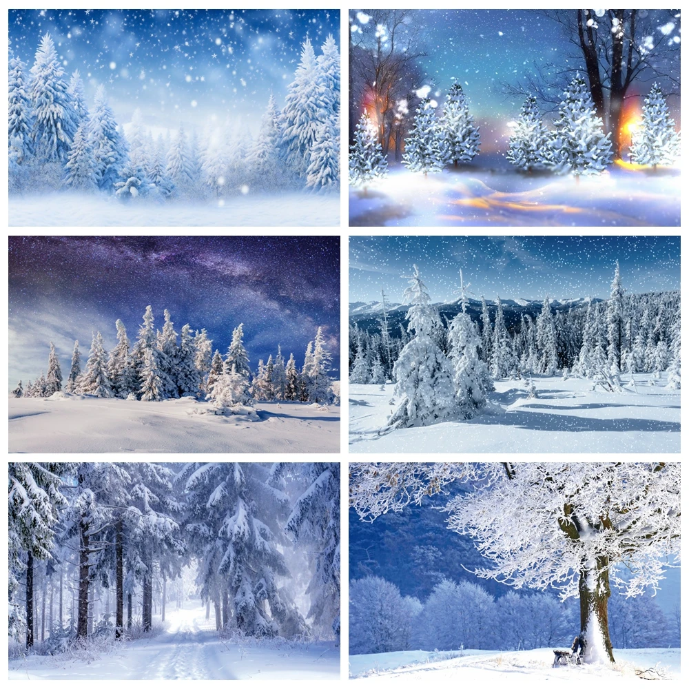 خلفية تصوير مشهد الثلج الشتوي ، شجرة صنوبر الكريسماس ، جبال الغابات ، المناظر الطبيعية ، ندفة الثلج ، خلفية الصورة ، الاستوديو