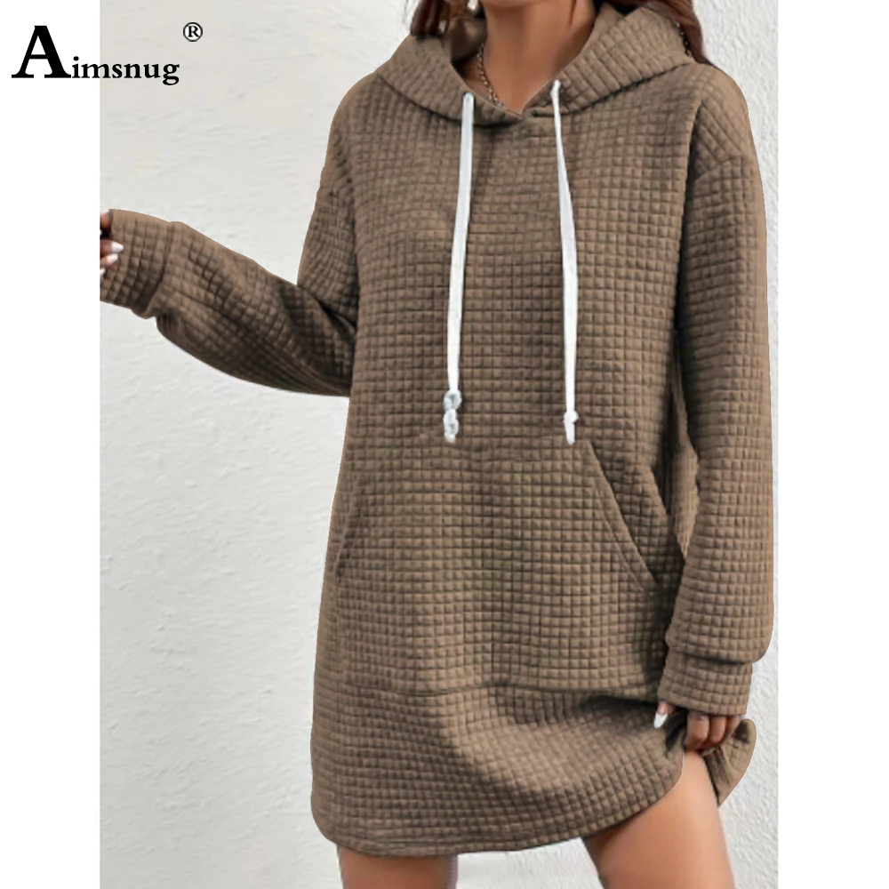 

Aimsnug Ladies Fashion Leisure Stand Pocket Sweatshirt 2023 New Autumn Hooded Top Streetwear Women's Long Casual Knit Pullovers