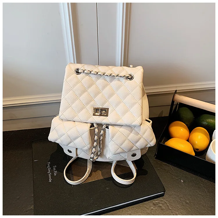 

2025 Student Double-Shoulder Bag Lady's Korean-style Fashion Striped Chain Small Backpack