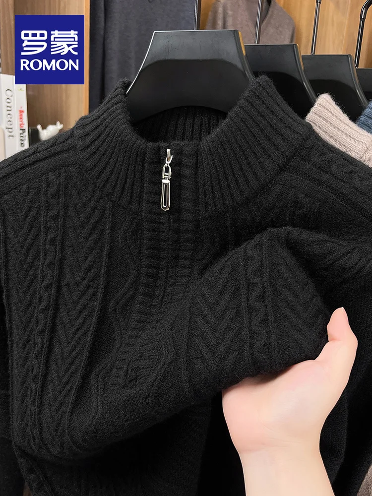 

Rn мужской повседневный вязаный свитер с воротником на молнии, осень-зима, теплый свободный базовый длинный цвет све